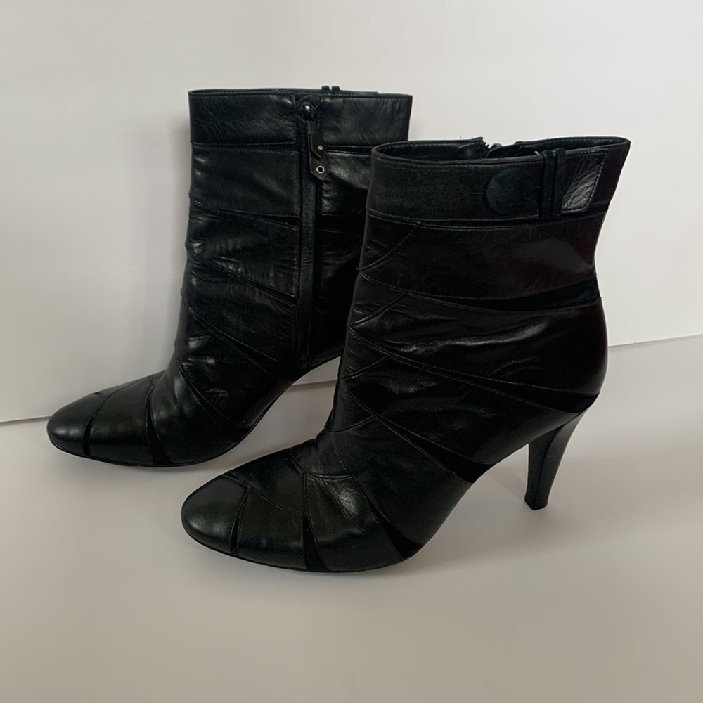 Cole Haan Boots black leather stiletto heel ankle booties boots Nike Air 8.5 - Picture 6 of 14